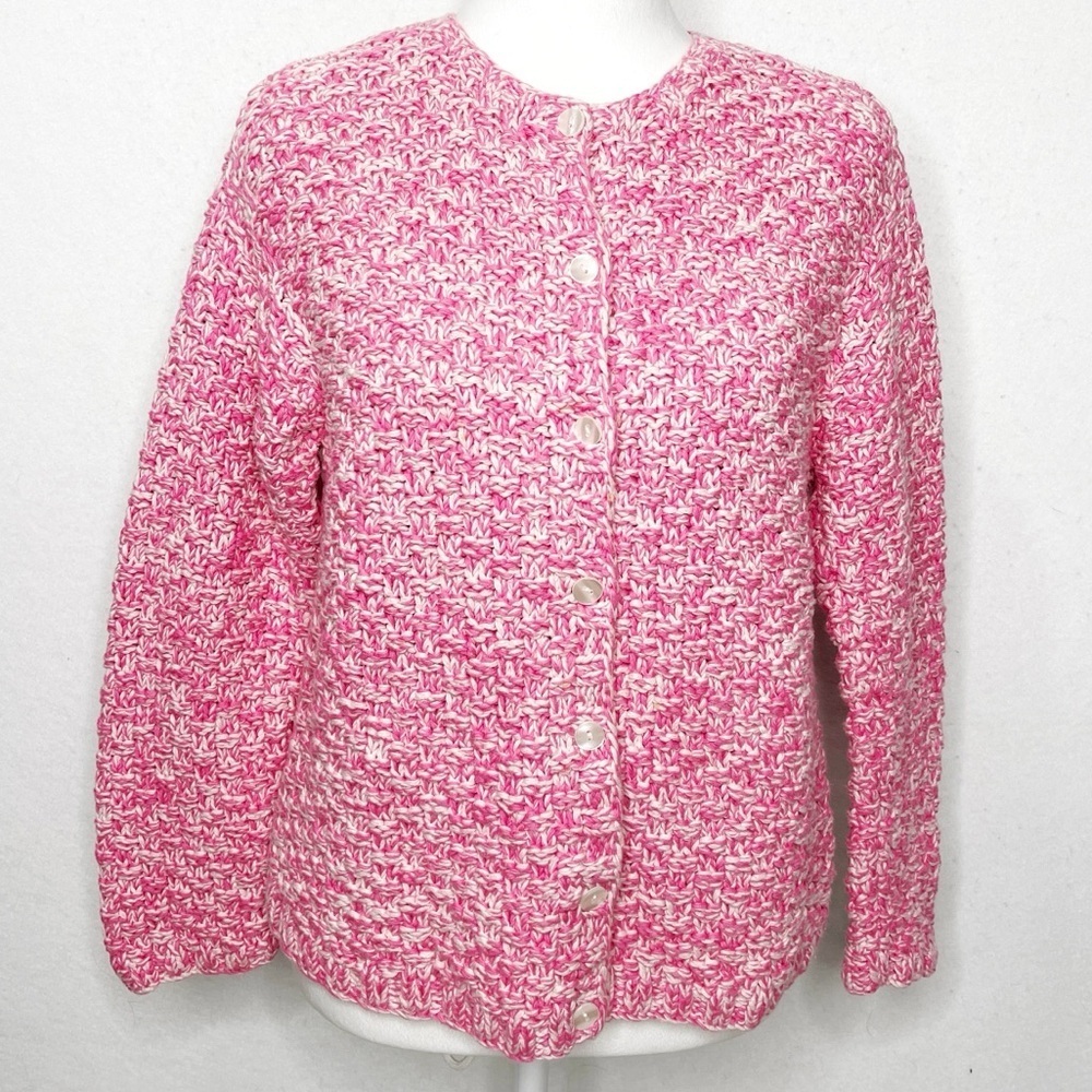 Talbots Vintage Barbie Pink Hand Knit Button Front Chunky Cardigan Sweater